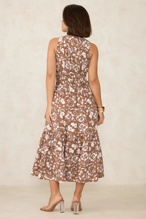 100% Viscose Floral Print Gathered Dress