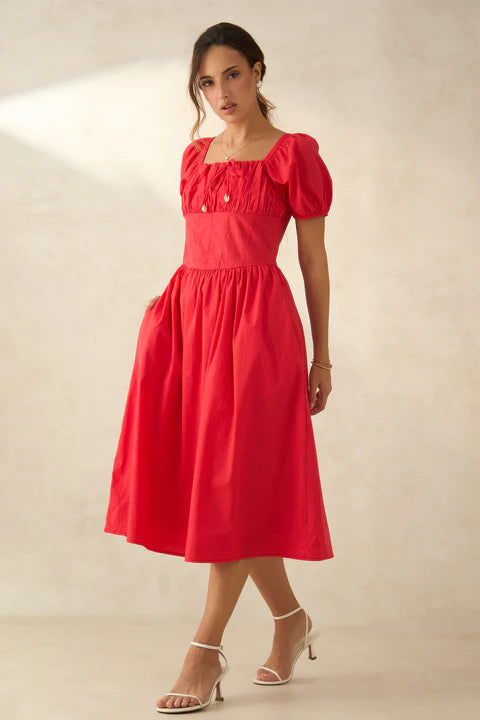 100% Cotton Voluminous Midi Dress
